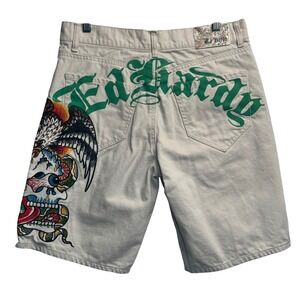 Y2K Ed Hardy Shorts Eagle Skull Tattoo Streetwear McBling 30 VTG Grunge Skate